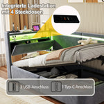 Upholstered Sofa Bed 90x200 cm with LED Lighting, USB Ports and Hydraulic Storage, Dark Grey Velvet