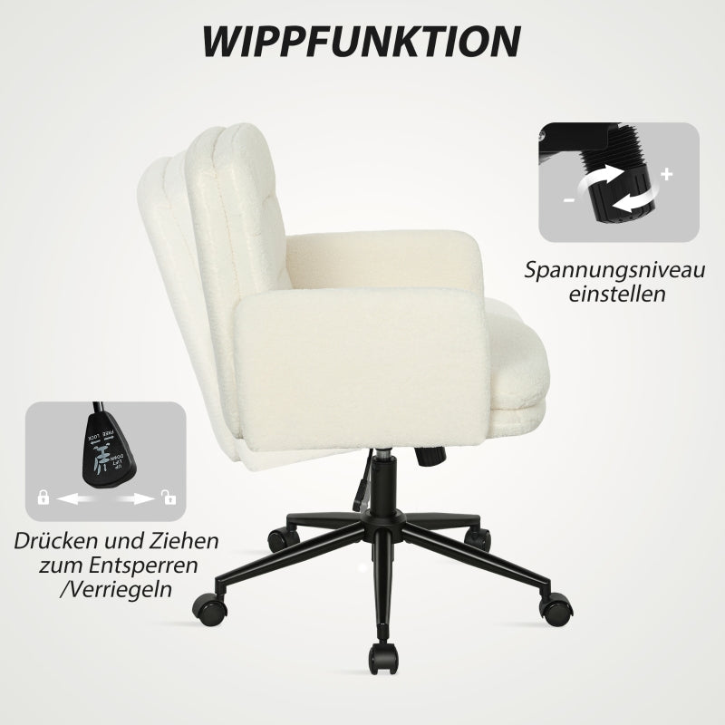 Mobile Office Chair, Armrest, 5 Wheels, Swivel, Fabric, Cream White
