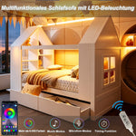 House Bed 90x200cm with 2 Drawers & LED Lighting, White