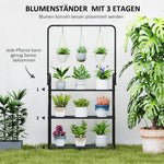 3-Tier Plant Stand, Hanging Rod Hooks 137cm High, Metal Black