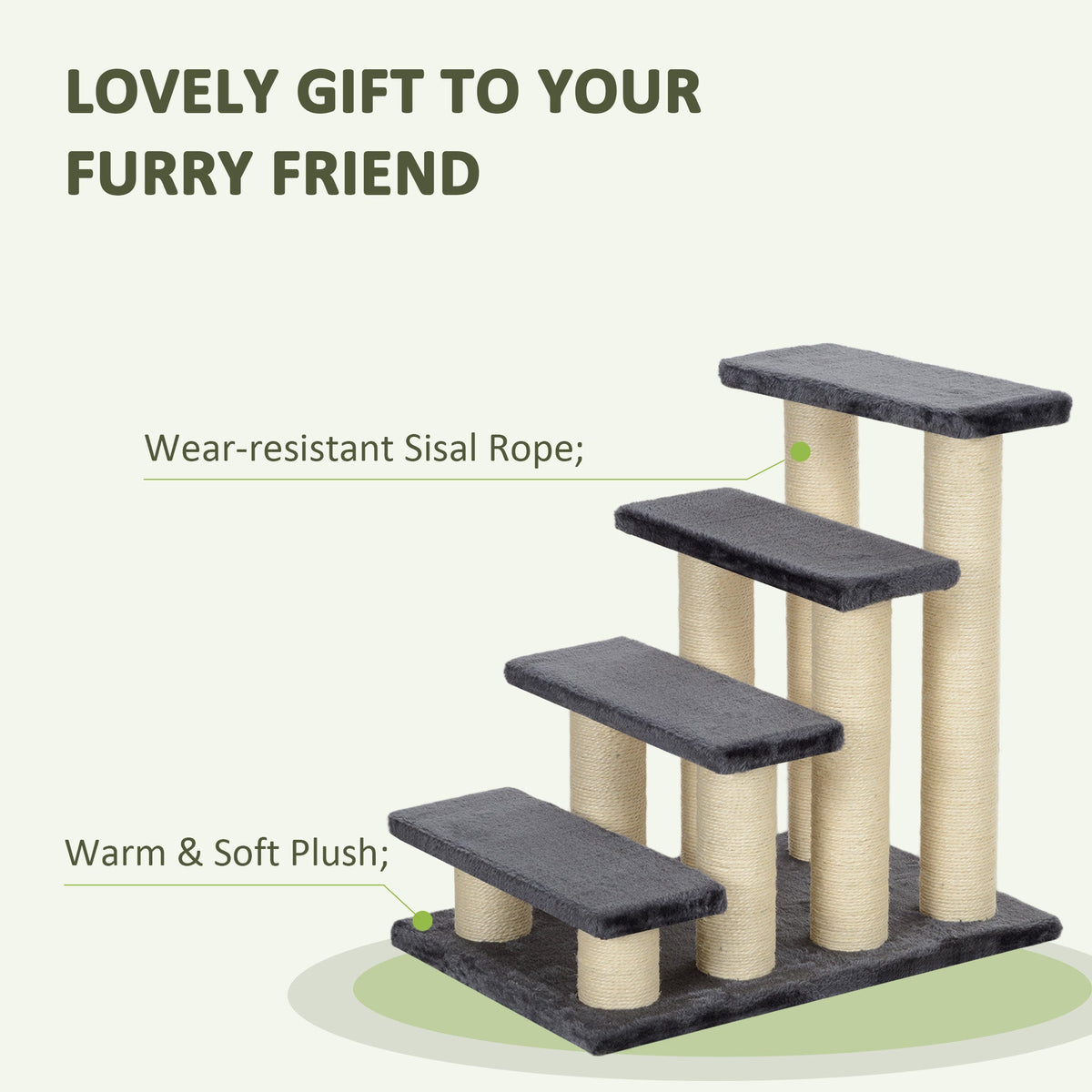 Pet Stairs 4-Step Dog & Kitten, Soft Plush, Grey