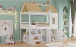 Bunk Bed with Wardrobe & Shoe Rack 90x200cm, White & Natural Pine
