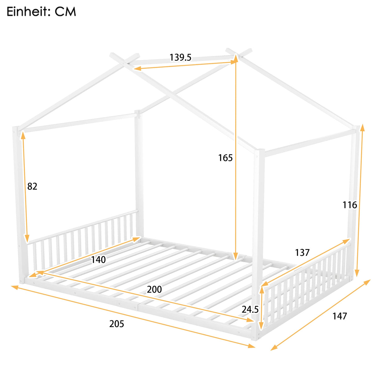 Upholstered Bed 140x200cm Iron Frame House Design - White
