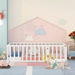 Children's Bed 90x200 Wooden Frame with Railing & Door, White