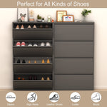 Metal Shoe Cabinet 4 Flip Drawers Narrow Wall Mount Black