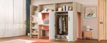 Multifunctional Loft Bed 90x200 with Desk, Wardrobe & Storage, Wood