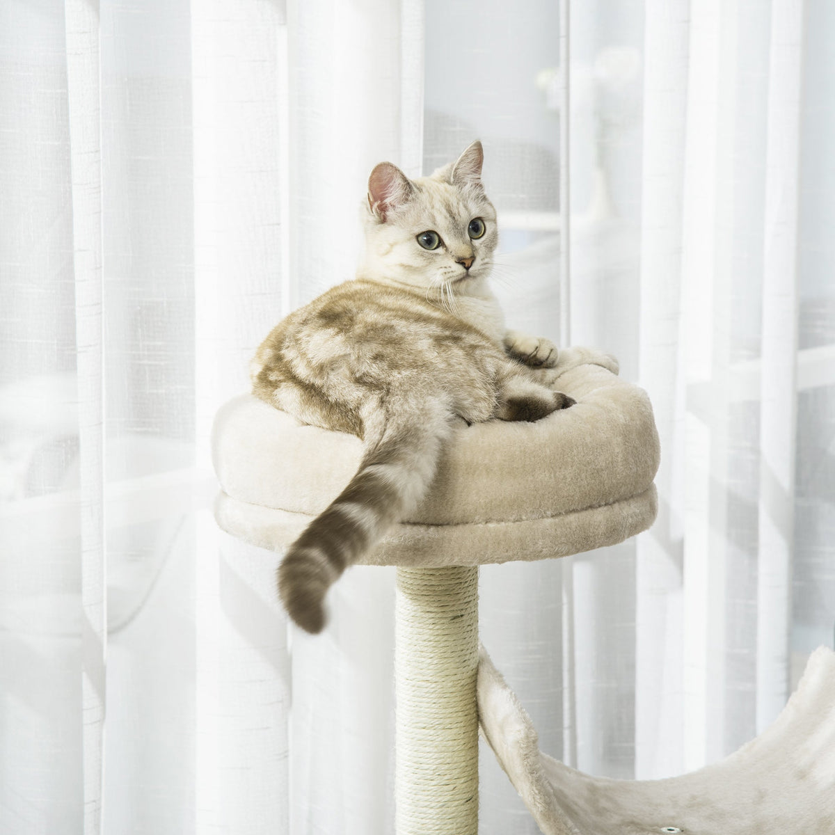 Cat Scratching Post, Climbing Tree with Toys & Tunnel, Beige