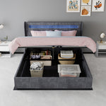 Upholstered Bed 160x200cm with LED Headboard & Storage, Grey