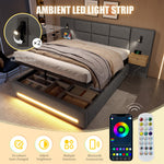 European Upholstered Bed 180x200cm Storage LED USB-C Velvet