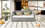 Upholstered Sofa Bed with USB Charging Port, Storage, Slatted Frame, Velvet Fabric, Grey