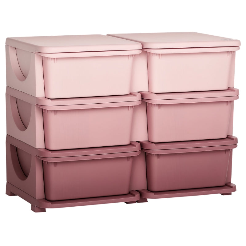 Plastic Storage Box, 6-Drawer Toy Organizer for Children's Room, Pink