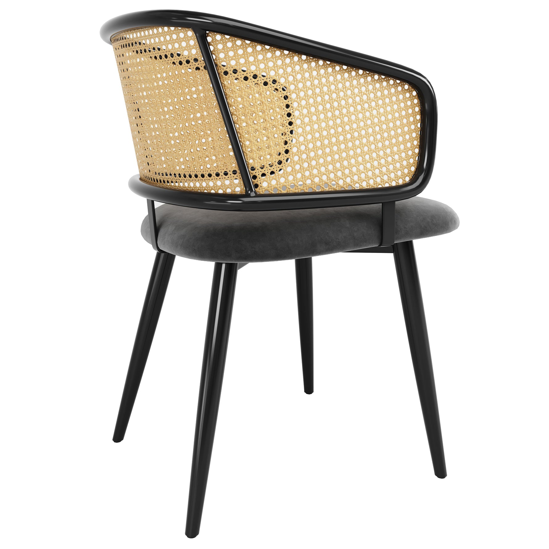 4 Dining Chairs - Rattan Back Velvet Cushion - Modern Style