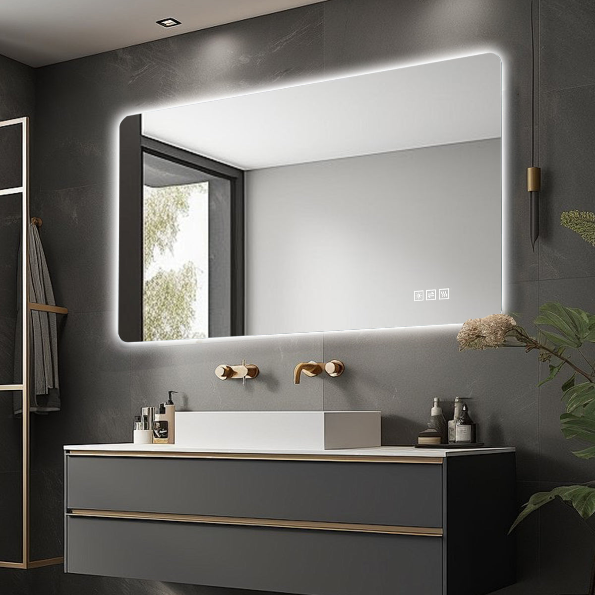 LED Bathroom Mirror 60x100 cm - Backlit Dimmable HD Silver Glass