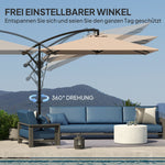 Cantilever Parasol Ø260 cm UV 50+ Water-Repellent Tiltable with Crank & Stand, Khaki