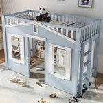Children's Loft Bed 90x200cm with Ladder & Window, Blue Wood