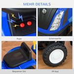 Ride-on Tractor with Trailer, Horn and Sand Toy, Blue Plastic and Metal