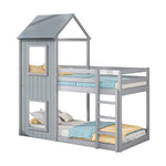 Bunk Bed 90x200cm House Bed with Ladder and Canopy Solid Wood Grey