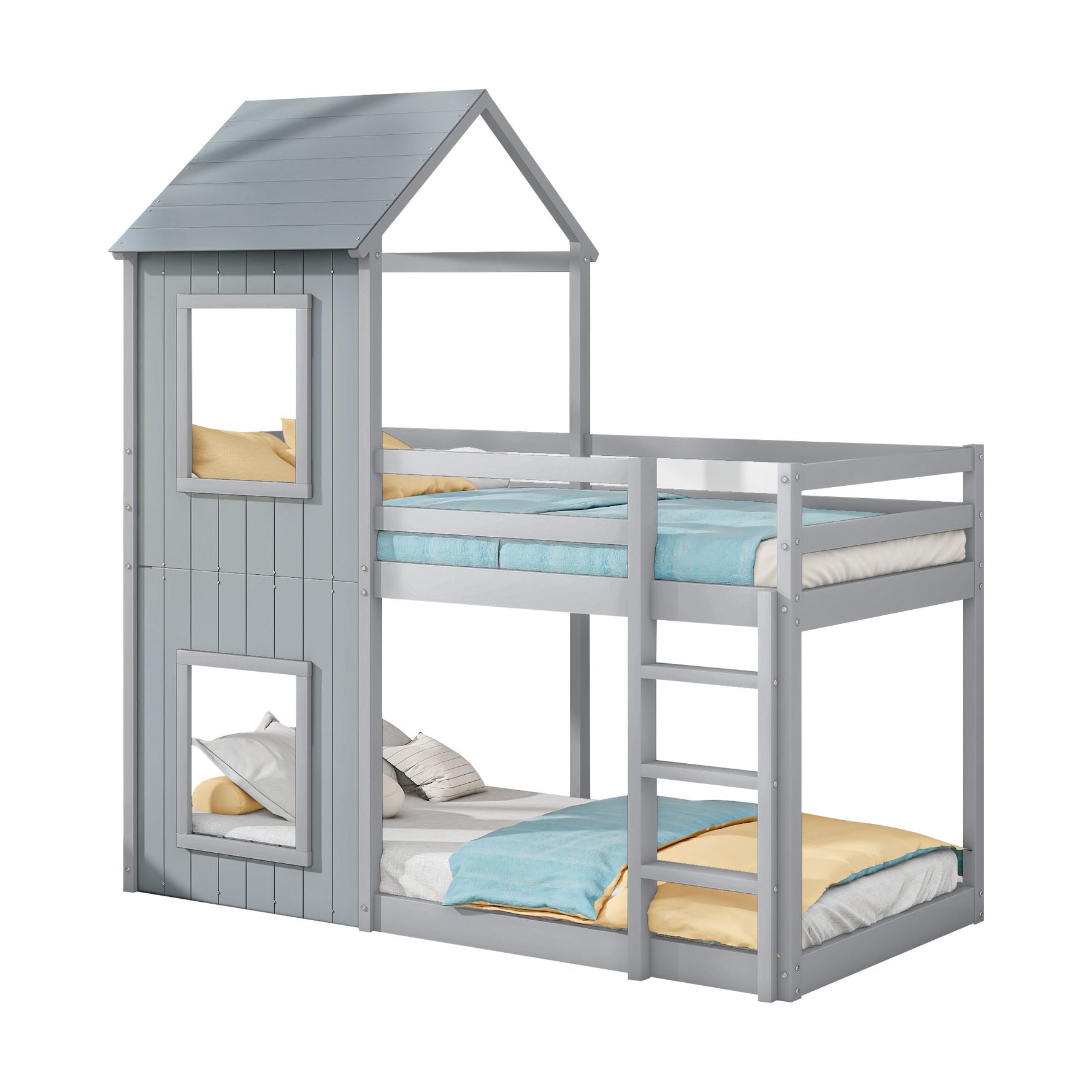 Bunk Bed 90x200cm House Bed with Ladder and Canopy Solid Wood Grey