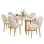 6 Dining Chairs Modern Gold Metal Legs Beige Velvet