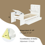 Children's Single Bed 90x200 with Storage Shelf in White Wood