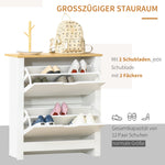 Shoe Cabinet with 2 Doors for 12 Pairs, White+Natural