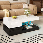 Modern Coffee Table with LED Ambient Lighting, Glass Shelf, High-Gloss Surface, Black and White