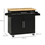 Kitchen Cart Serving Trolley with Worktop, Spice Rack, Towel Holder, Wood