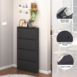 Metal Shoe Cabinet 4 Flip Drawers Narrow Wall Mount Black