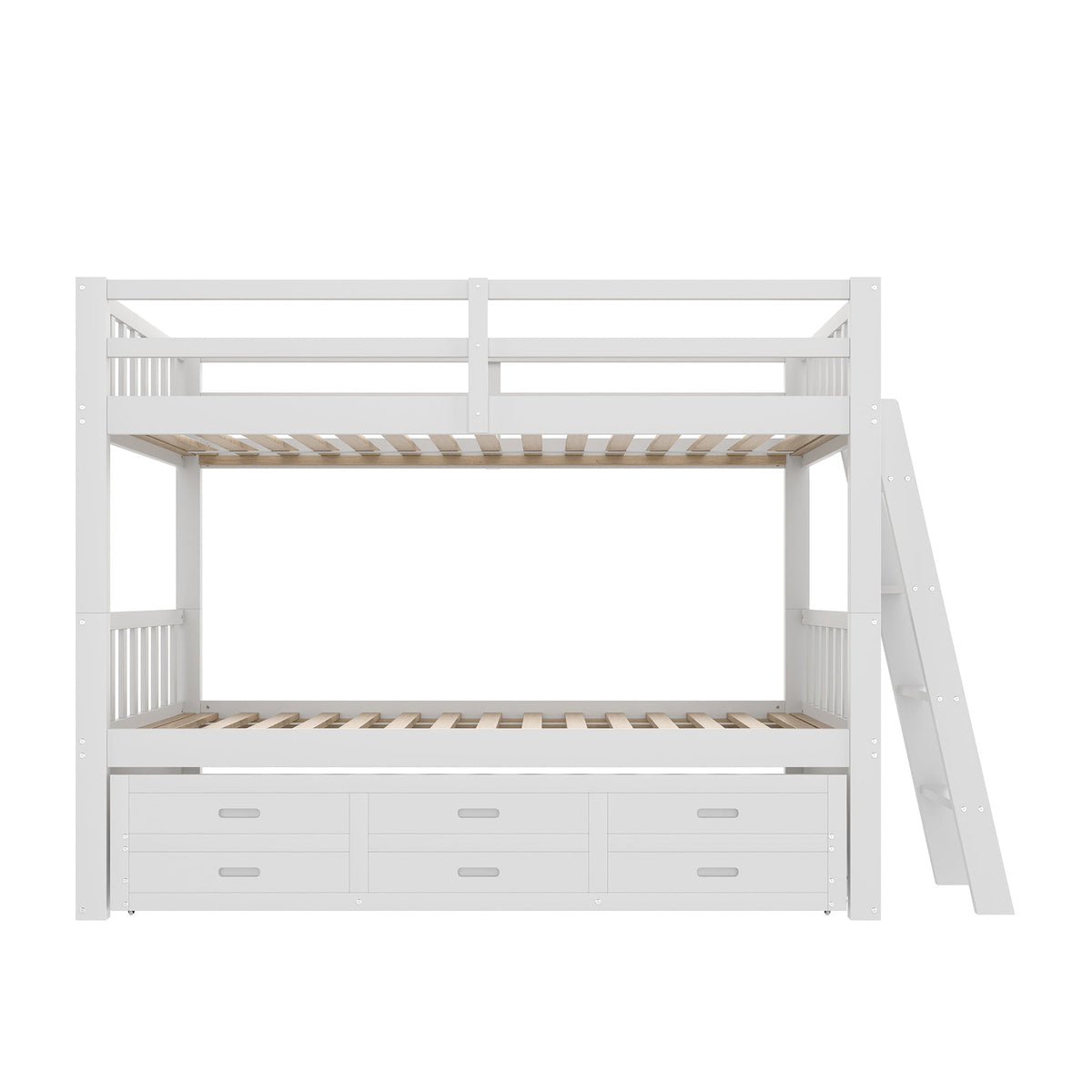 Bunk Bed 90x200cm House Bed Pull-out Bed 3 Drawers - White