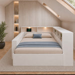 Wooden Double Bed 140x190cm with Storage & USB, White