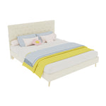 Modern Soft Bed with Soft Headboard & Mattress 160x200cm, Beige