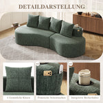 Linen Sofa with 4 Cushions, Cup Holder and Side Pocket, Green