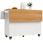 Modern Kitchen Island Extendable Dining Table Storage & Mobile - White