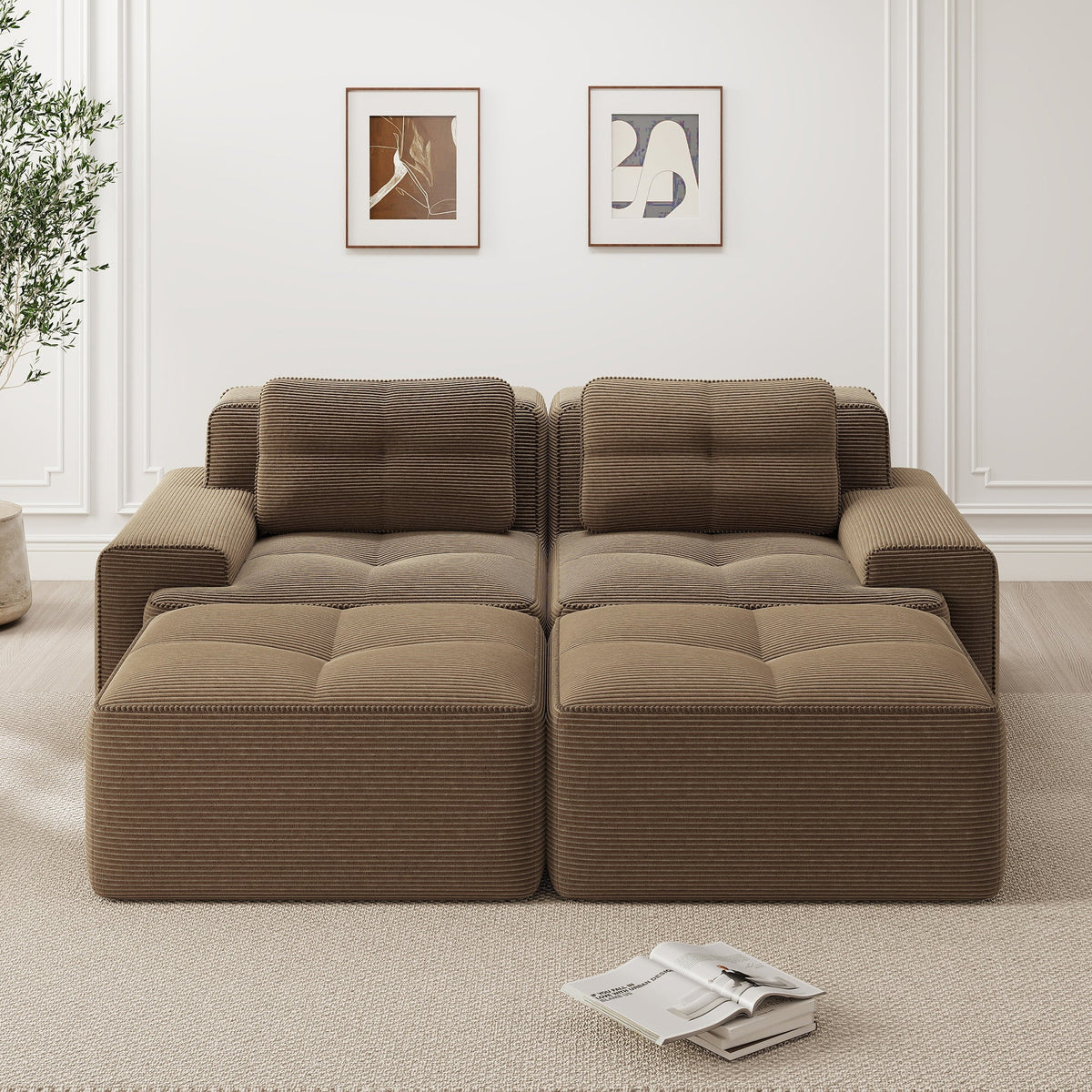 Cloud Modular Sofa U-Shaped Ottoman 2-Seater Deep Seat - Corduroy Brown