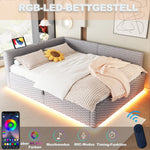 Upholstered Bed with LED, USB-C/USB and Hydraulic Storage, 140x200cm, Grey Velvet