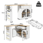 Bar Table Extendable 360° Rotating Storage with Shelves & Glass - White