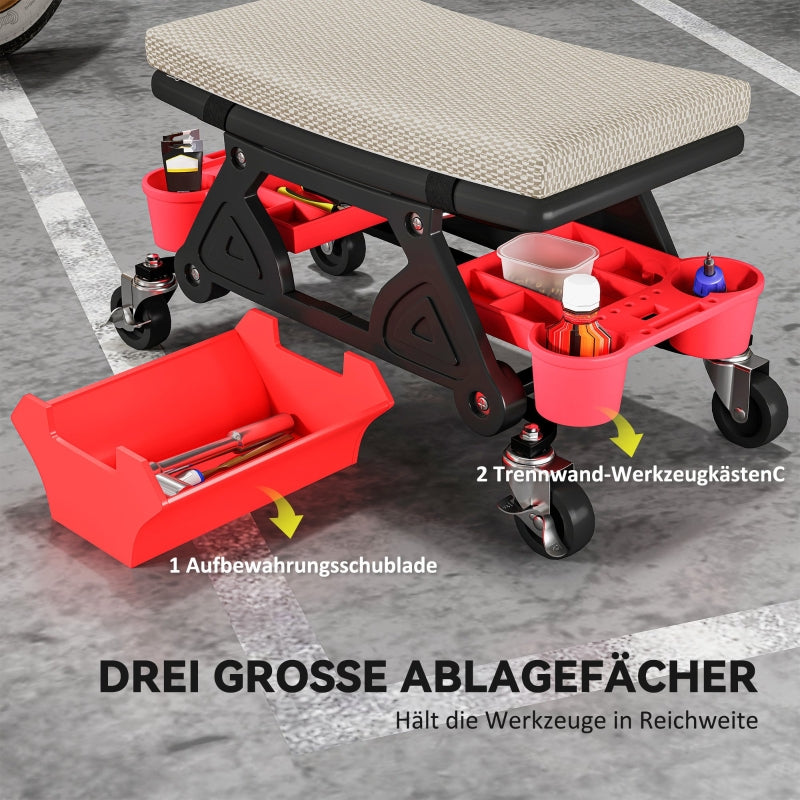 Workshop Stool, Rolling Seat with Storage Drawer, 135 kg Load Capacity, Gray
