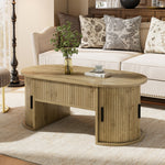 Modern Height-Adjustable Coffee Table with Hidden Storage and Sliding Doors, Wood