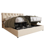Hydraulic Upholstered Bed 140x200cm with Storage, Natural