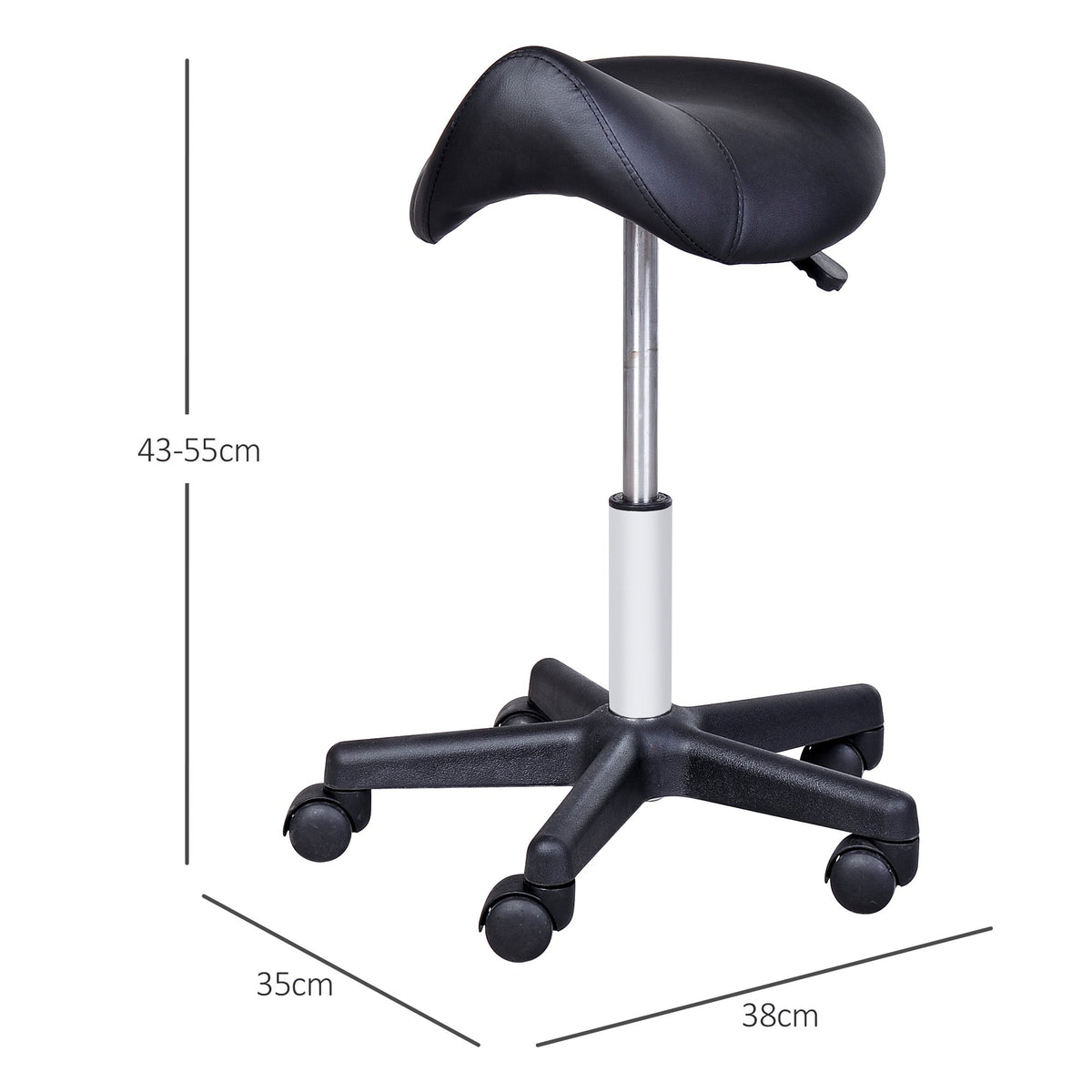 Rolling Stool, Height-Adjustable Swivel with Wheels, Black Faux Leather
