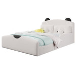 Platform Bed 140x200 with Bear Headboard & Cushions - White Linen