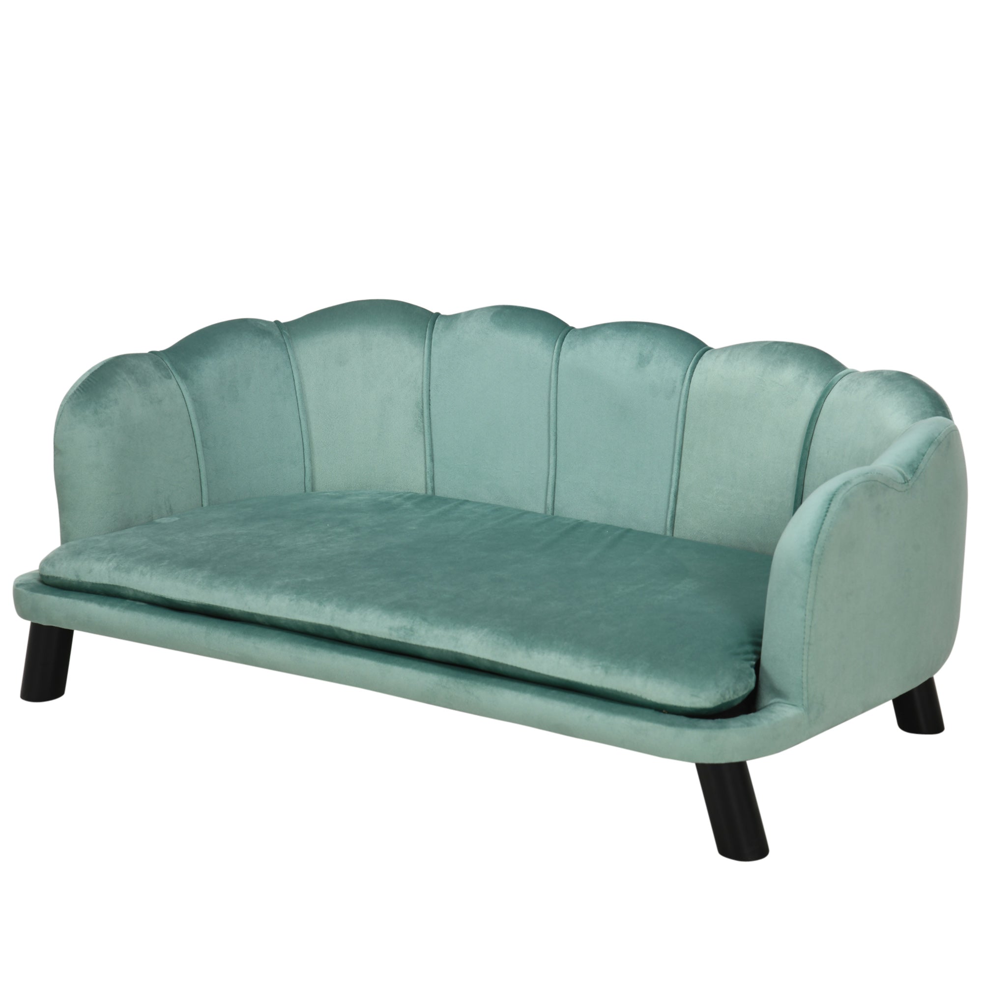 Dog Sofa, Backrest & Wooden Legs, Soft Cover, Green