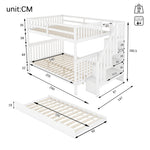 Bunk Bed 140x200cm Stair Shelf Pull-out Trundle - White