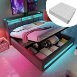 Upholstered Double Bed 140x200 cm with LED & USB in Linen