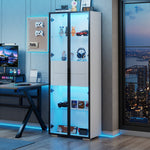 Display Cabinet, Tempered Glass Door, LED, 2 Drawers, White