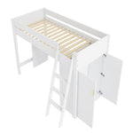 Solid Wood Bunk Bed with Desk, Wardrobe & Safety Rails – Kids’ Multifunctional Bed