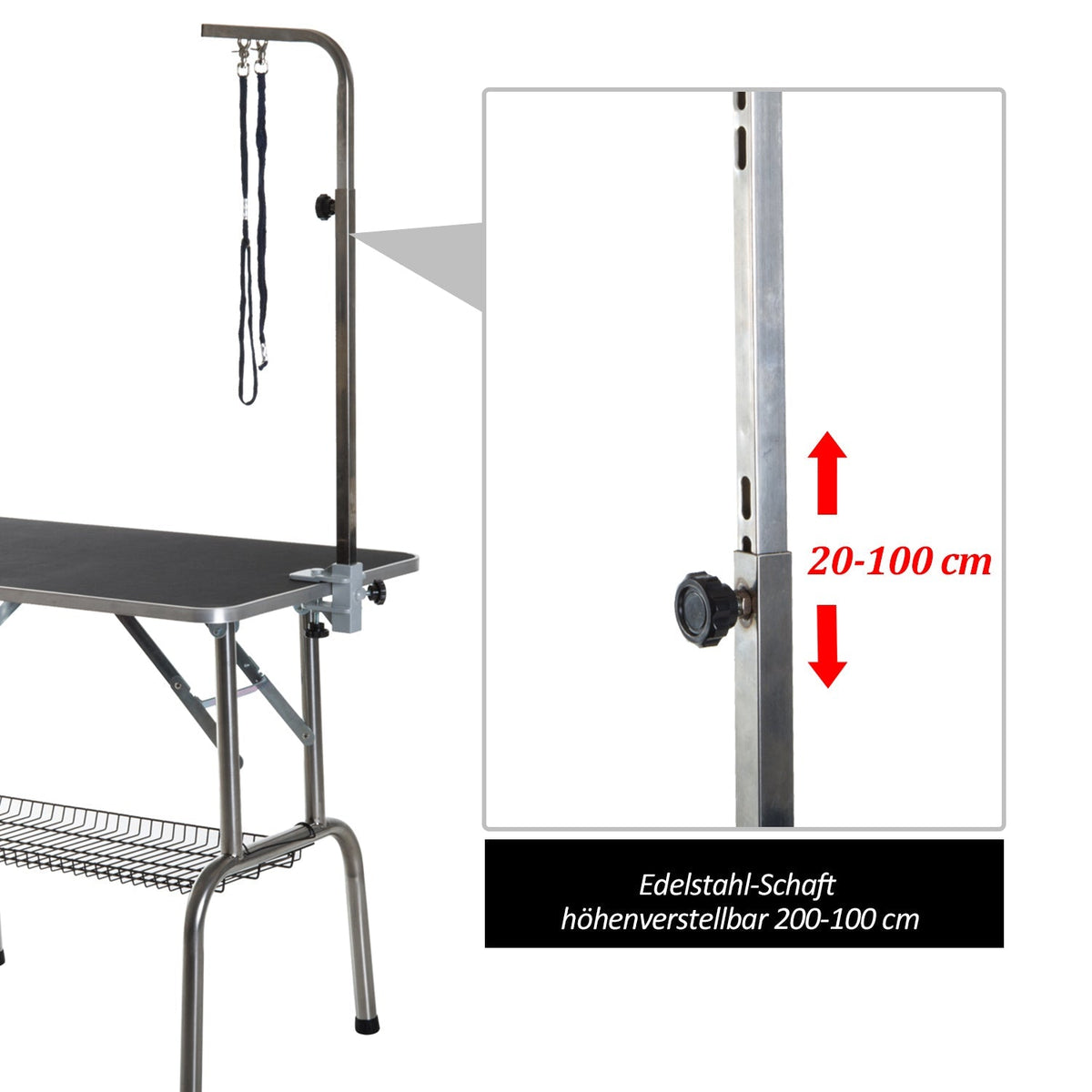 Grooming Table, Folding Height-Adjustable, Black Stainless Steel
