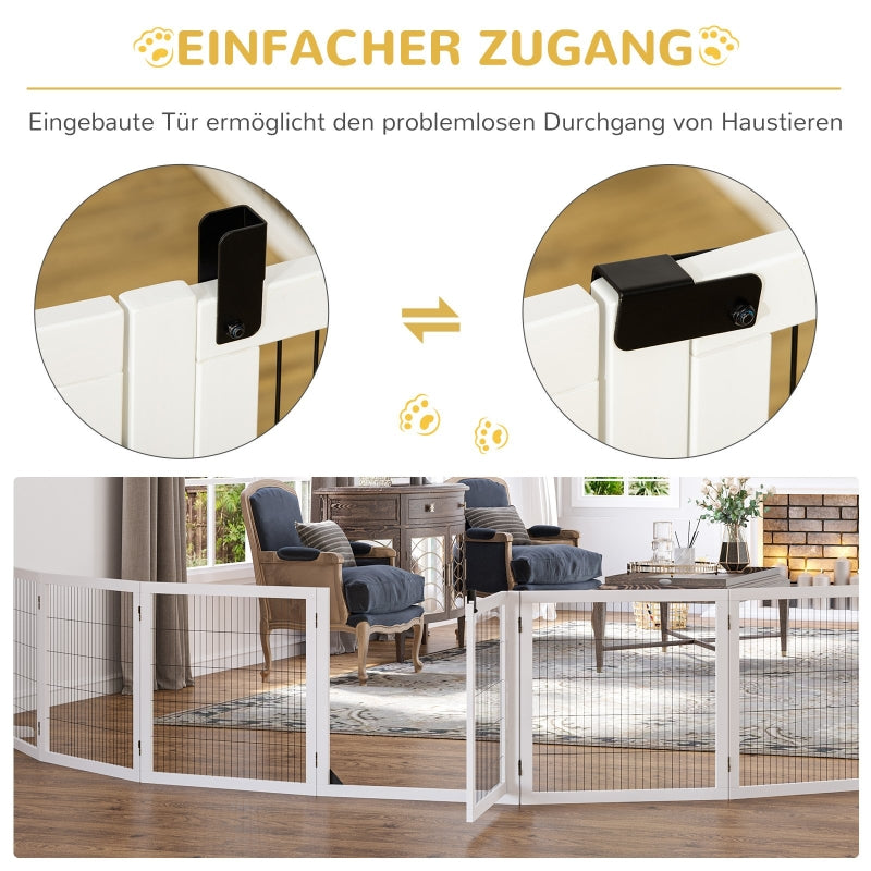 Dog Barrier, Adjustable Safety Gate, Foldable, 6 Panels, Wooden, White