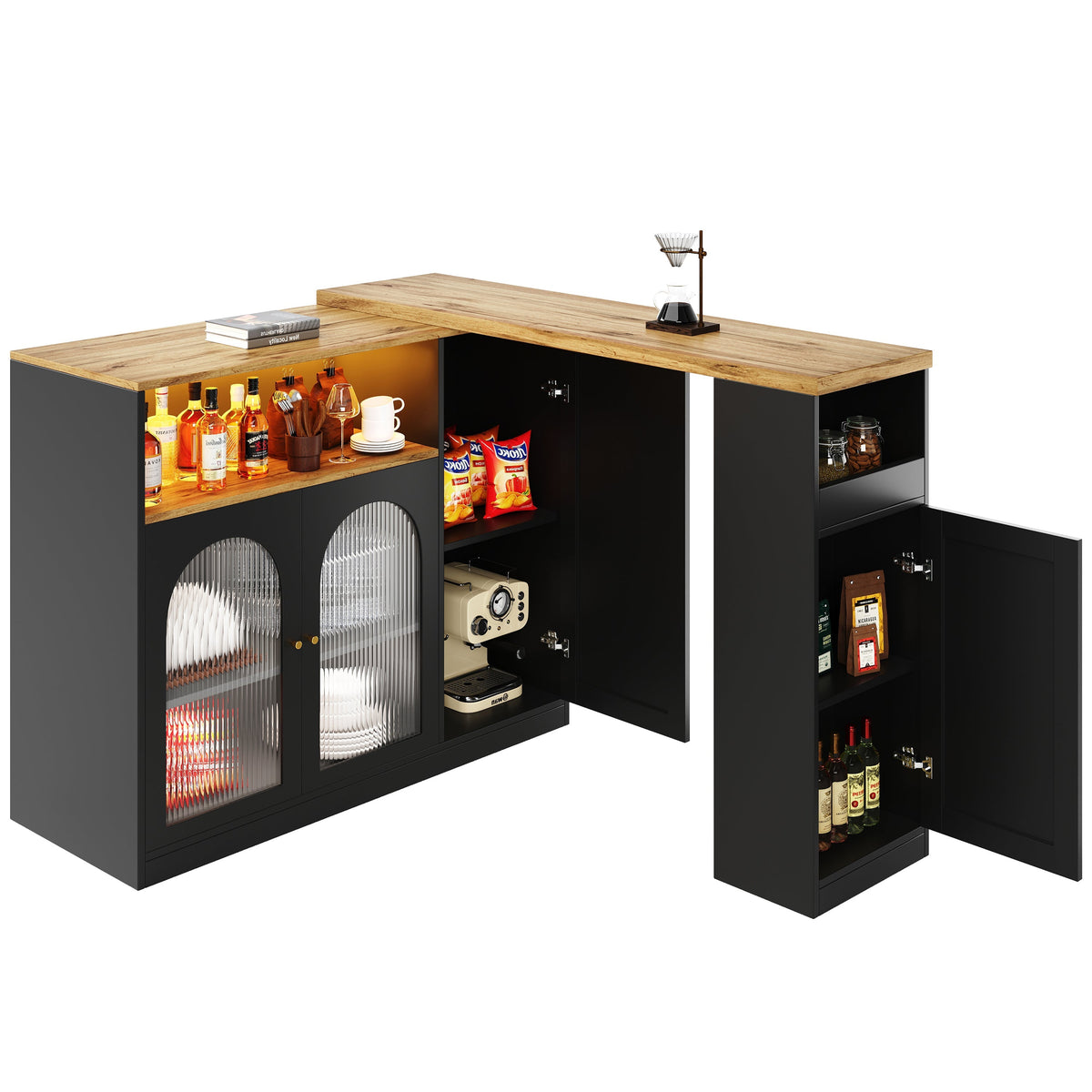 Bar Table, 360° Rotating with LED Light, Matte Black