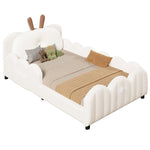 Upholstered Platform Bed with Rabbit-Shaped Cushions, 90x200cm, Beige